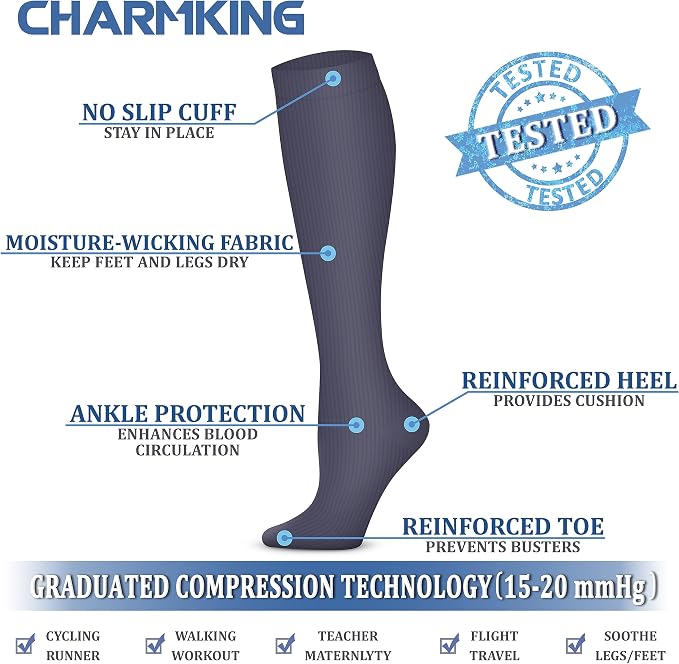 CHARMKING Compression Socks for Women & Men, 4 Pairs, Travel Nurse Athlete | Graduated 10-15mmHg compression, soft stretch fabric, boost blood circulation, relieve leg swelling, ideal for travel, nurses - Image 4