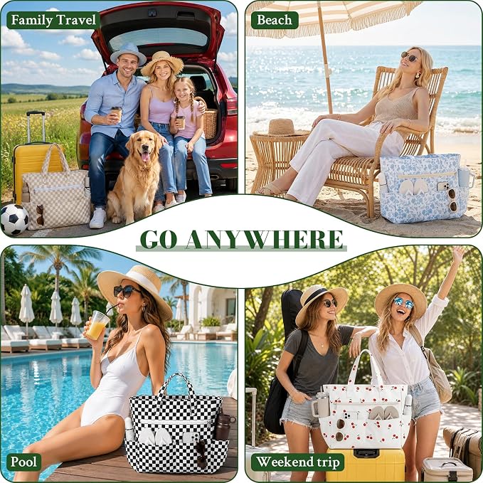 Large Beach Bags for Women, Waterproof Sandproof Beach Tote Bags Swim Pool Bags with Zipper & Wet Pocket Family - Image 7