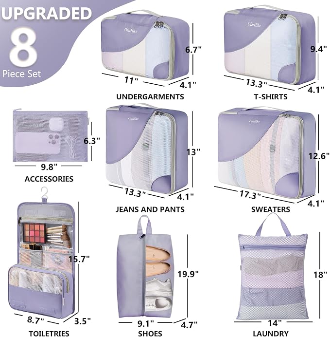OlarHike 8 Set Packing Cubes for Travel,Gifts for Women Mom,Anti-Tearing Suitcase Organizer,with Over 1000 pcs Mesh Holes,Vacation Essentials & Accessories for Cruise Ship - Image 2