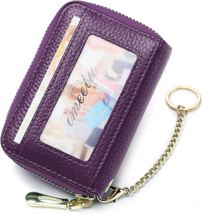imeetu RFID Credit Card Holder, Small Card Wallet Women, Leather Card Case | Genuine Leather Women's Card & id Cases, Change Coin Purse with Zipper Keychain id Window, 20 Colors & 3 Styles, Daily, Gifts - Image 2