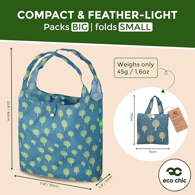 ECO CHIC Foldable Reusable Grocery Bags - Lightweight, Recycled & Reusable Shopping Bag - Waterproof Packable Tote - Image 4