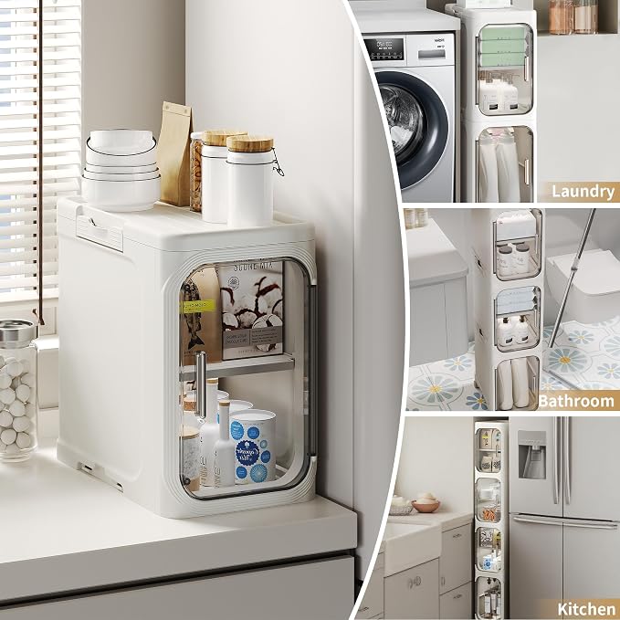 Narrow Slim Bathroom Storage Cabinet with Wheels, 2-Tier White | Tool Free Assembly, Adjustable Shelves, Fits for Narrow Spaces, Reinforced Stability, Magnetic Clear Door - Image 4