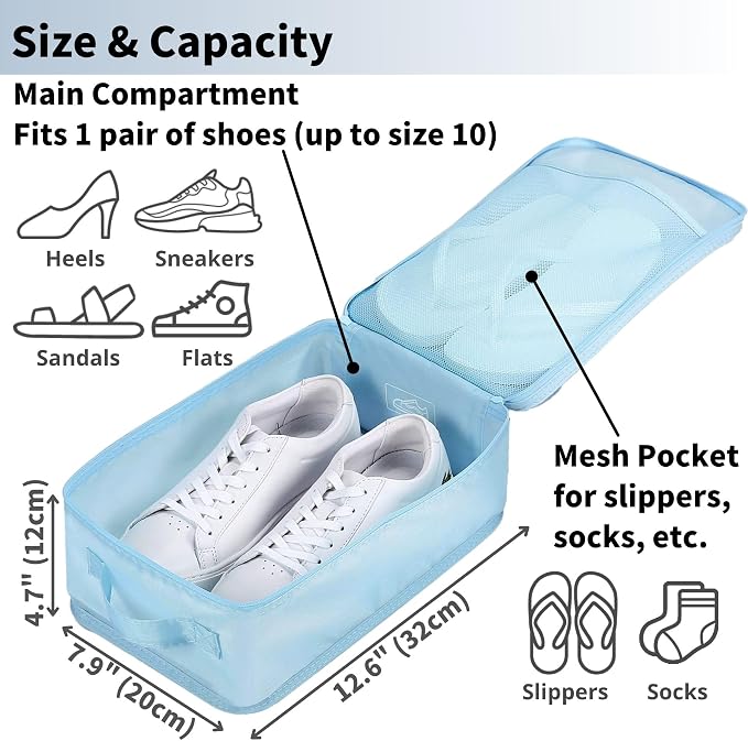 tianzong Travel Shoe Bag with Handle Holds 2 Pairs of Shoes, Shoe Packing Cubes for Travel (Blue, 2 Pack) - Image 3