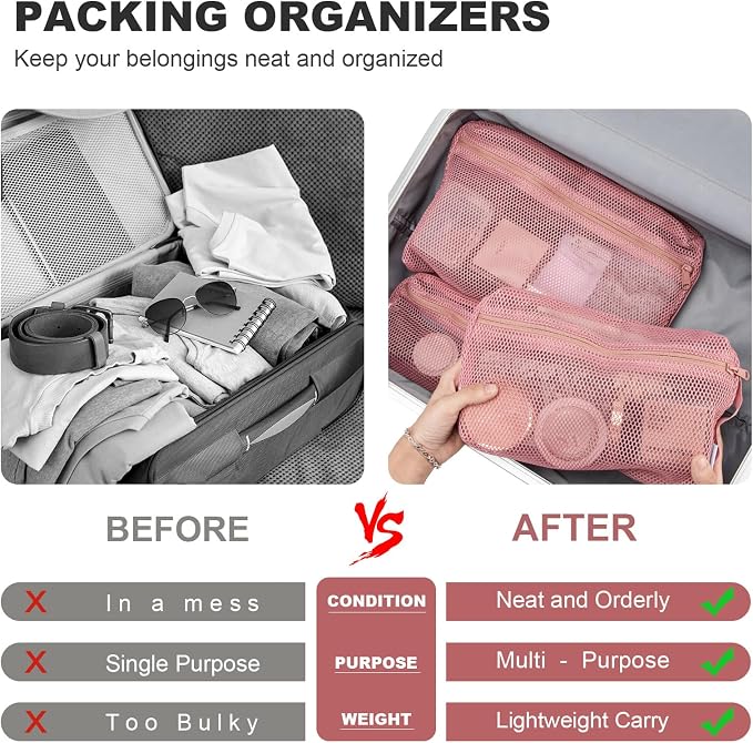 NOL 3-Pack Mesh Travel Toiletry Bags - Clear Zipper Travel Organizer, Airport Carry-On Compliant Reusable Cosmetic Makeup Bag for Women & Men (Dark pink) - Image 5