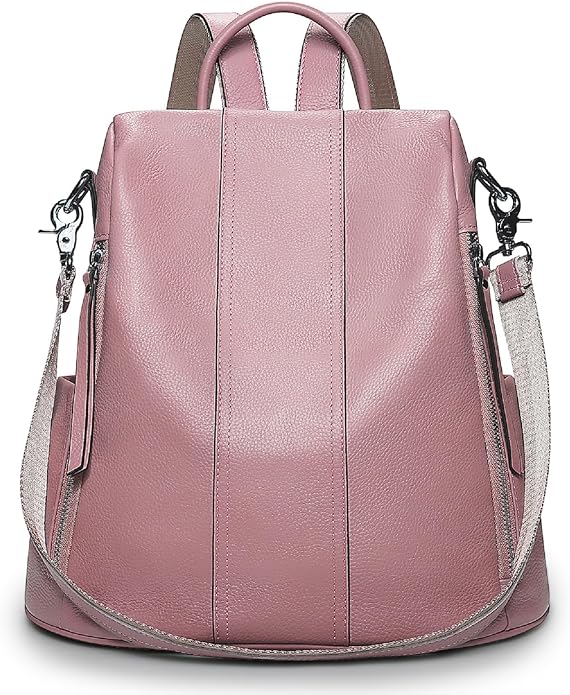 S-ZONE Leather Backpack Purses for Women Antitheft Rucksack Shoulder Bag Medium | Genuine Leather, Medium Fits 9.7-inch Tablet, for Work Travel Daily Commute, Multi Pockets, Adjustable Dual Straps by S-ZONE