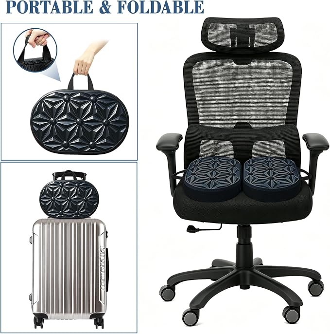 Cooling Gel Enhanced Memory Foam Seat Cushion, Desk Chair Seat Cushion, Office Chair Cushions, Foldable Portable, Back Sciatica Coccyx Tailbone Pain Relief, Driving Car Airplane Wheelchair Bleachers - Image 9