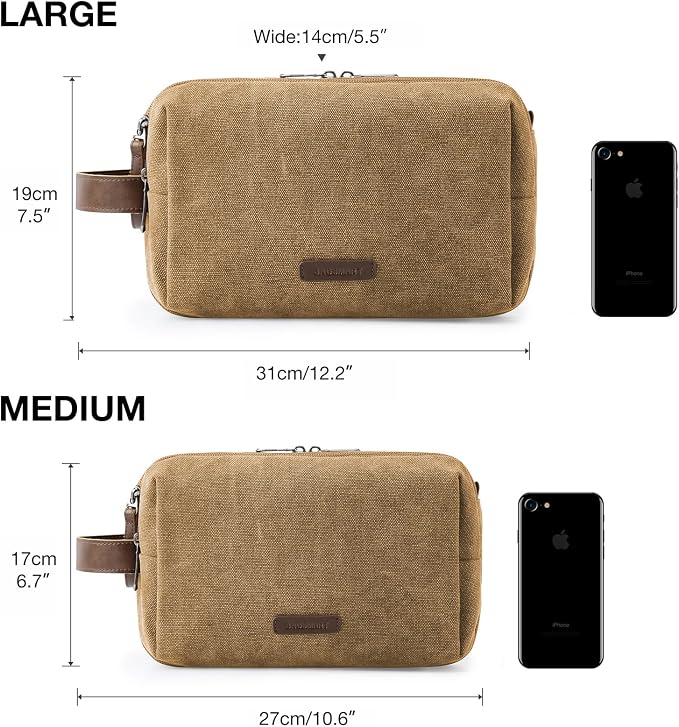 BAGSMART Toiletry Bag for Men, Canvas Travel Toiletry Organizer Dopp Kit Water-resistant Shaving Bag for Toiletries Accessories,Khaki-Large - Image 7