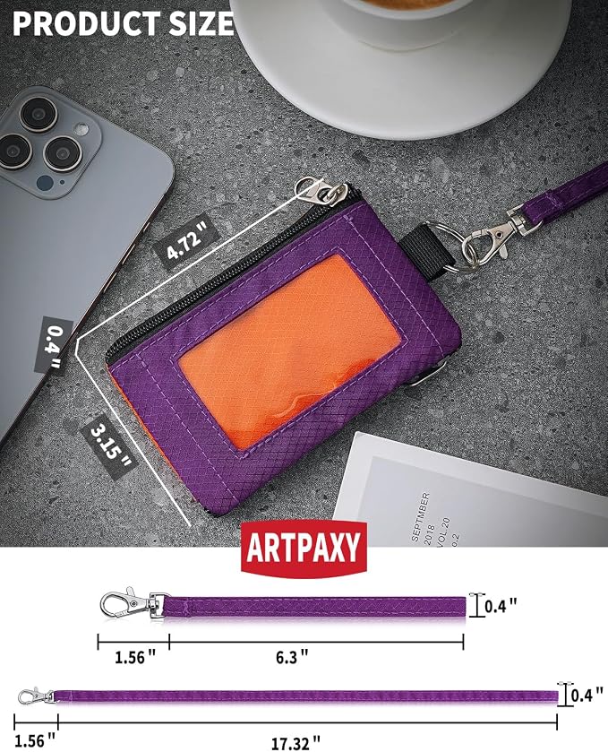 Artpaxy Minimalist Wallet For Mens Womens, Keychain RFID Blocking Zipper Small Wallet with ID Window 2 Lanyards,Water Resistant Travel Cash Card Coin Case Boys Girls - Image 3