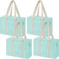 VENO 4 Pack Utility Tote Reusable Grocery Bags with Zipper & Hard Bottom | Heavy Duty Foldable Water-Resistant Shopping Bags for Summer Beach, Pool, Picnic & Travel Carry-on (Evergreen, 4 Pack) by Veno