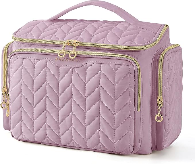 BAGSMART Travel Toiletry Bag, Large Wide-open Travel Bag for Toiletries, Makeup Cosmetic Travel Bag with Handle-Purple by BAGSMART