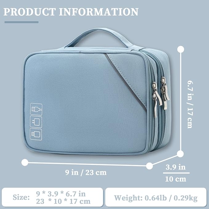 Lanola Custom Personalized Travel Cable Organizer Bag, Electronic Accessories Case Portable Double Layer Cable Storage Bag with DIY Dividers & Custom Photo Text - Light blue - Image 2