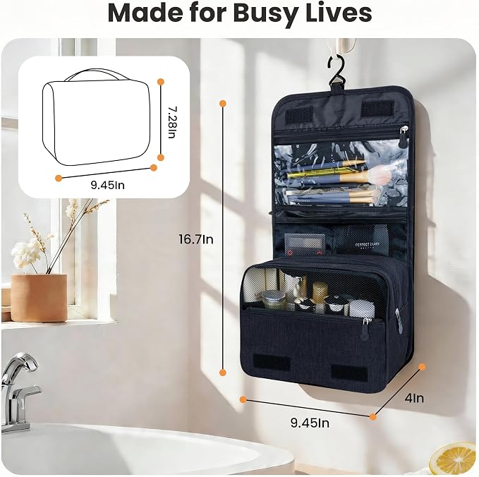 Portable Hanging Toiletry Bag for Travel, Small Multifunctional Makeup Cosmetic Bag for Women, Waterproof Travel Toiletries Organizer, Shower Bathroom Pouch with Hook for Gym, Camping, Business Trips - Image 2