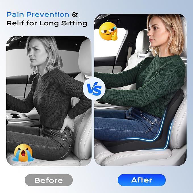Coverado [Upgraded] Car Seat Cushion and Lumbar Support Pillow One Piece, Memory Foam Ergonomic Back Support Driving Seat Cushion for Back Pain, Non-Slip Washable Cushion for Car, Driver, Office - Image 5