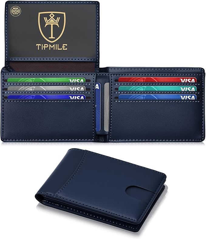 Tipmile Wallet for Men Slim RFID Blocking Credit Card Holder, Minimalist Men Wallets 12 Cards with 2 ID Windows & Cash Slot, Bifold Front Pocket Wallet Gifts for Men by Tipmile