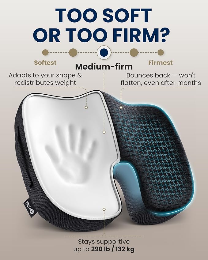 5 STARS UNITED Seat Cushion - Memory Foam Chair Cushion for Tailbone Pain Relief - Ergonomic Support for Coccyx, Sciatica & Butt - Office, Desk & Gaming Chair, Car Seat, Wheelchair, Airplane, Black - Image 6