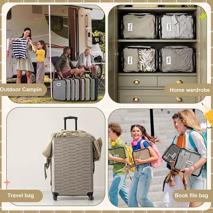 7 Pcs Packing Cubes for Travel Days of Week,Brown,Large - Image 6