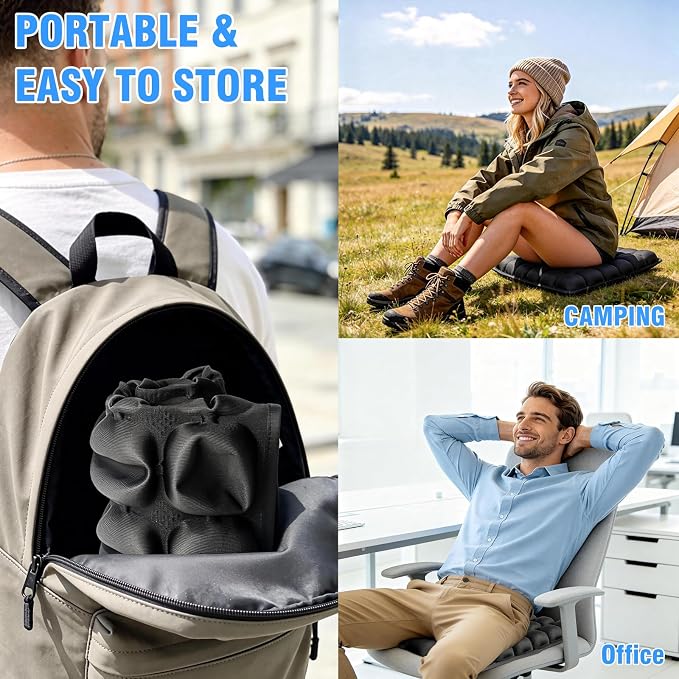 Travel Seat Cushion for Airplane, 3D Inflatable Cushion Non-Skid | Adjustable Air Cushion for Coccyx Tailbone Pain Relief, For Airplane, Car Seat, Office Chair, Wheelchair, Stadium Use - Image 8