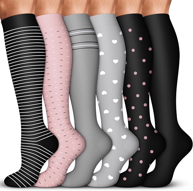 Acture 6 Pack Compression Socks for Women and Men - Knee High for Medical, Running, Nurses, Travel by Acture