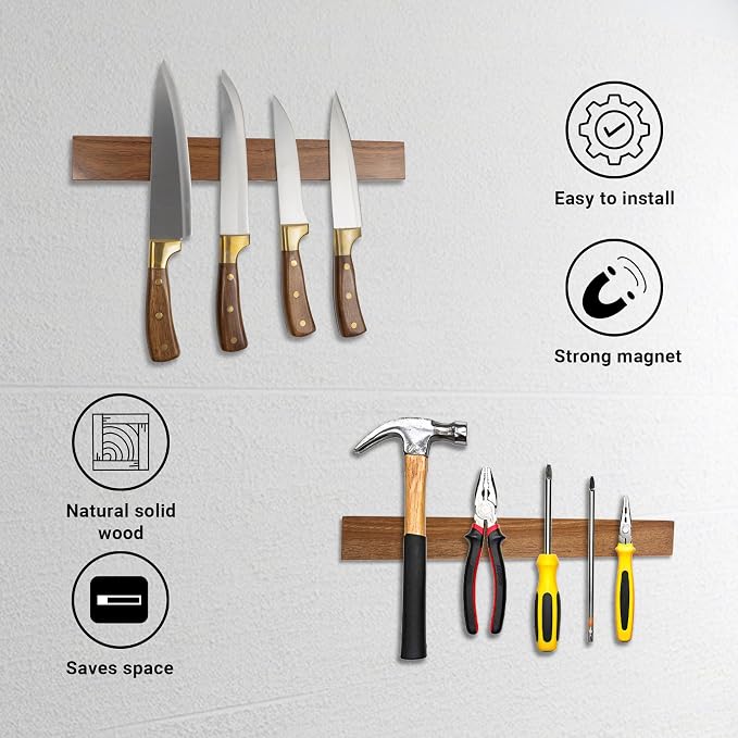 Yuoyar Wooden Magnetic Knife Holder - 15.5" Magnetic Knife Strips for Wall - knife storage kitchen accessories (15.5in) - Image 3