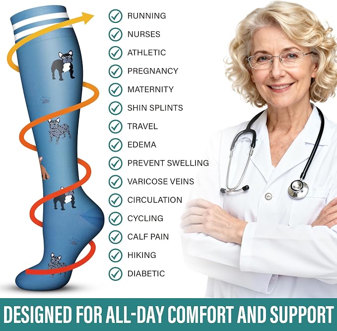 Acture 6 Pack Compression Socks for Women and Men - Knee High for Medical, Running, Nurses, Travel - Image 7