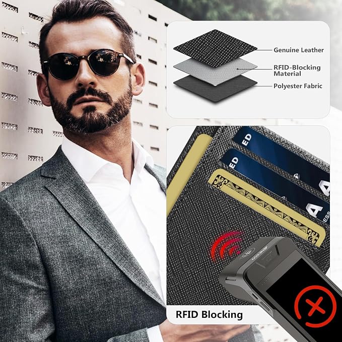 Travelambo 100% Genuine Leather Wallet for Men and Women, Slim Minimalist RFID Blocking Front Pocket Credit Card Holder with Gift Box(Cross Black) - Image 3