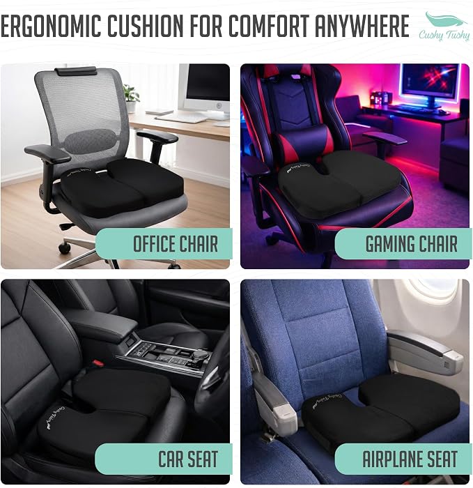 Premium Slim Foldable Travel Seat Cushion - for Relief of Lower Back, Sciatic, Butt and Tailbone Pain - for Home & Office Use, Perfect for Travel or Driving - Slim Coccyx Cushion - Black - Image 7