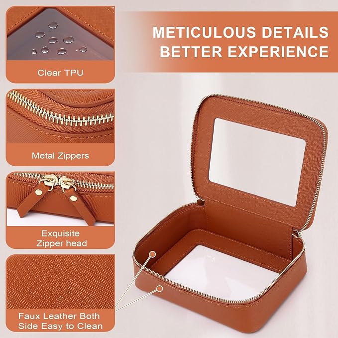 Pinkmik Clear Makeup Bag, (Brown, M) | Waterproof, Travel Cosmetics and Toiletries Case, Portable Makeup Organizer, Clear Car Bag with Zipper - Image 4