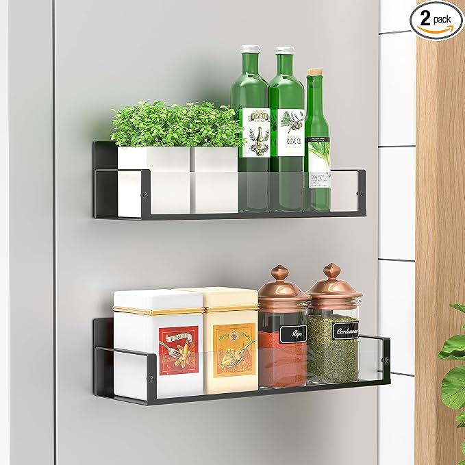 HuggieGems Metal Magnetic Spice Rack for Refrigerator Clear, 2 Pack | Magnetic Shelves Heavy Duty for Fridge in Kitchen, Seasoning Storage Organizer, For Oven Washer and Dryer, For Heavier Items by HuggieGems