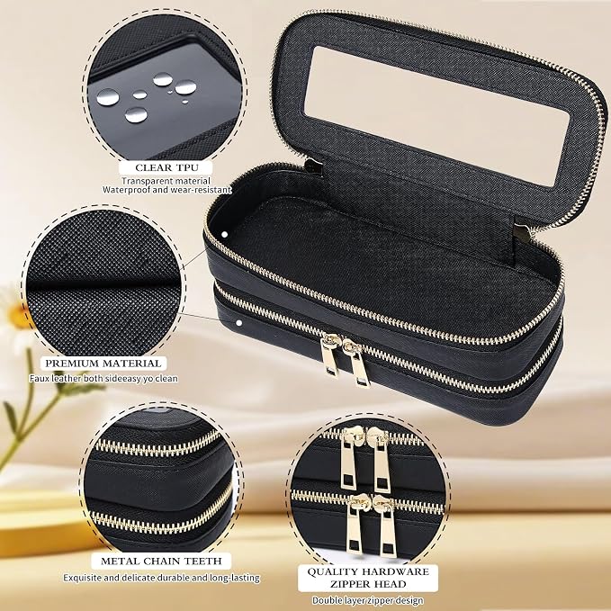 Pinkmik Double Layer Makeup Bag, Black, Double SLIM | Makeup Brush Case, Waterproof, Travel Cosmetic & Toiletry Organizer, - Image 6