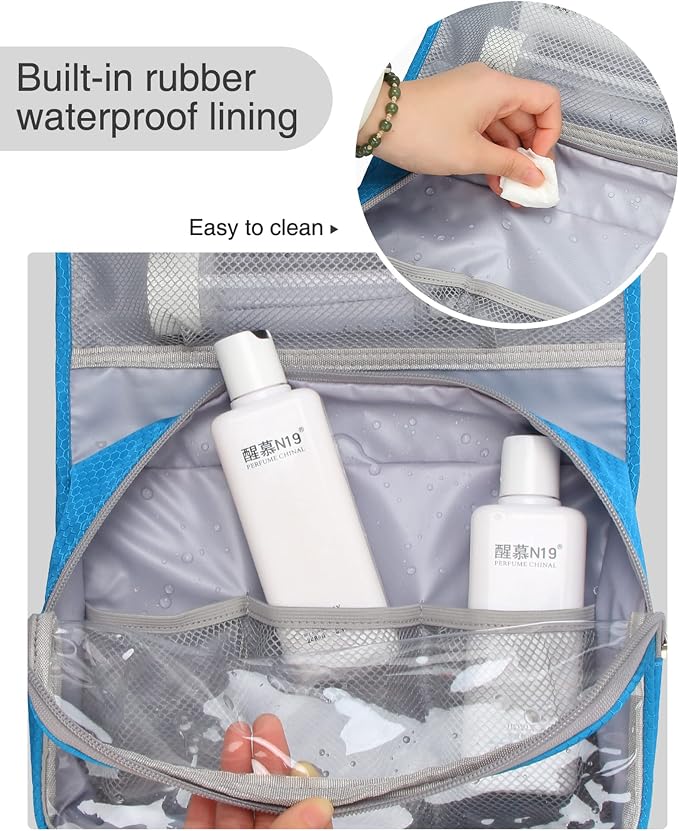Relavel Travel Hanging Toiletry Bag for Women Men with Hanging Hook, Blue | Large Cosmetic Bags with Compartments, Water-resistant Travel Organizer for Accessories, Shampoo, Full Sized Container - Image 9