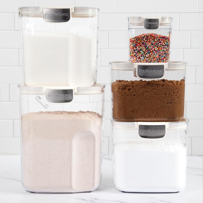 ProKeeper+ Airtight Food Storage Container Set – Clear Plastic Flour and Sugar Canister Set with Magnetic Accessories for Kitchen Organization (White, 9-Piece) - Image 3