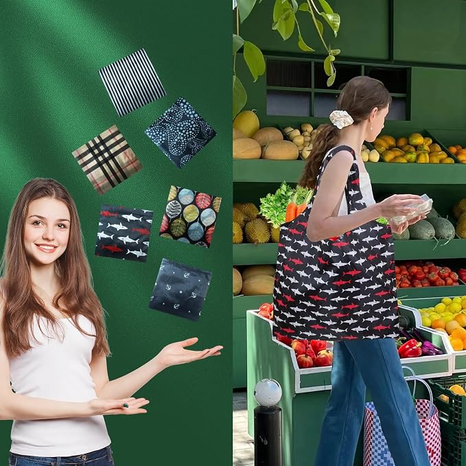 6 Pack Reusable Grocery Bags Heavy Duty with Handles, Reusable Shopping Bags for Women, Foldable, Washable for Store, Travel - Image 6