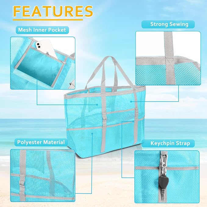 SRISE Mesh Beach Bag - Large Beach Tote Bag for Family Beach Bag for Toys & Vacation Essentials - Image 3