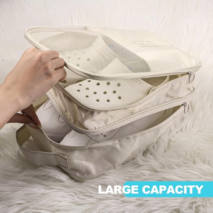 Windyun 4 Pcs Shoe Bags for Travel Holds 3 Pair of Shoes Portable Shoe Storage Pouch Waterproof Shoes Packing Cubes with Handle Organizer Travel for Suitcase Daily Use(Classic Colors) - Image 3