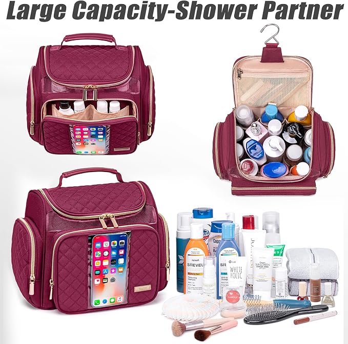 Tealari Large Toiletry Bag for Women Men,Bathroom Bag,Water Resistant Shower Bag,Makeup Bag,Portable Shower Caddy for College Dorm,Hanging Travel Toiletry Bag with Transparent Waterproof Phone Pocket - Image 6