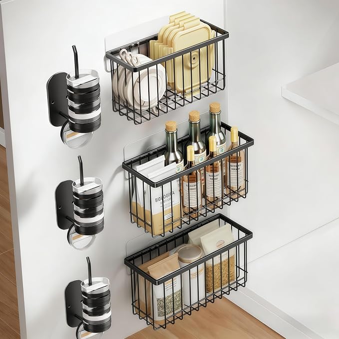 Kitchen Cabinet Door Storage Box,Self Adhesive Wall Mounted,Wardrobe/Bathroom/Refrigerator Small Items Organizer,Oil bottle/Seasoning storage (6 Piece) by Unknown