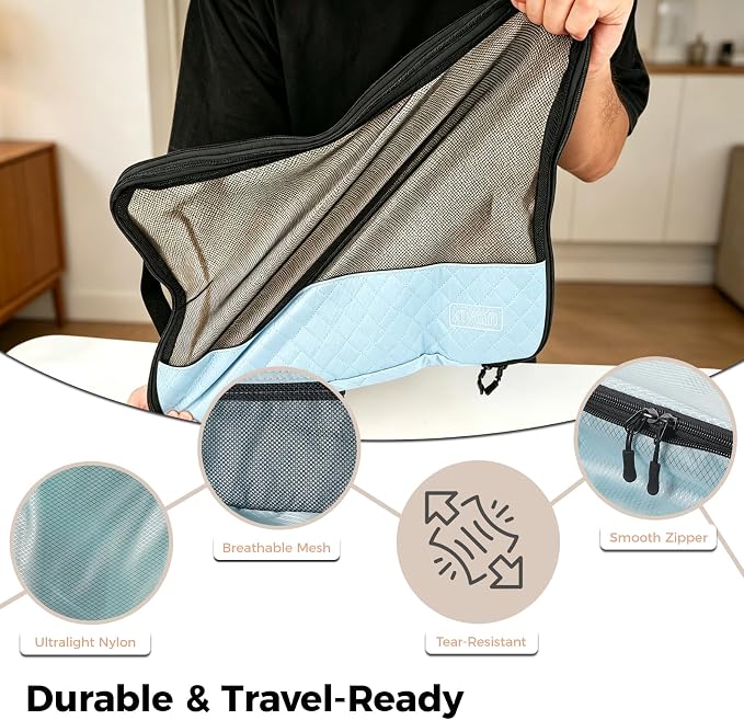 Compression Packing Cubes Set, Versatile 8pcs Travel Essentials for Packing | Lightweight Travel Organizers for Family & Business Travel, Space Save for Backpack, Duffel & Suitcase- Blue - Image 8