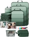 Veken 11 Set Compression Packing Cubes Garment Bags for Travel Essentials,Compressible Expandable Luggage Organizer Bags for Clothing,Space Saver Bags with Over 1000 pcs of Mesh Holes(Dark Green) by Veken