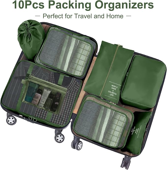 Packing Cubes for Travel- 8 Set Luggage Organizer Bags for Family, Mesh Breathable Travel Packing Cubes for Suitcases Durable Travel Essentials Bags Set (Green, 10 Set) - Image 3