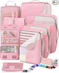 8 Set Packing Cubes for Travel, Gifts for Women Mom,Anti-Tearing Suitcase Organizer for Luggage with Shoe & Hanging Toiletry Bag,OlarHike Vacation Essentials & Accessories for Cruise Ship,Dream Pink by OlarHike
