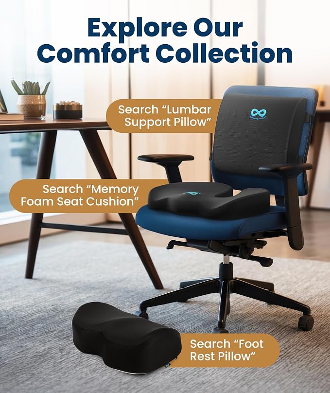 Everlasting Comfort Doctor Recommended Memory Foam Seat Cushion for Office Chairs & Car - Ergonomic Office Desk Accessories - Cushions for Tailbone Pain Relief, Sciatica (Black Airflow Lumbar, Large) - Image 8