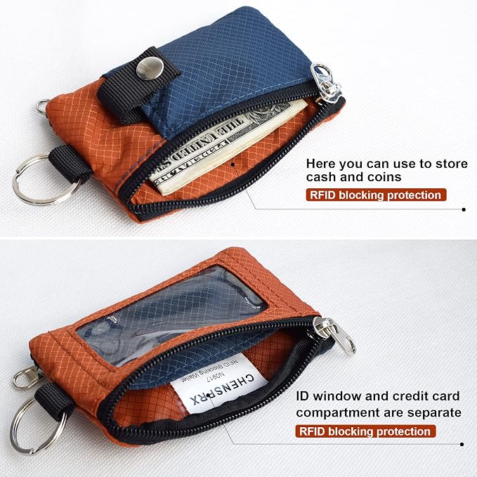 CHENSPRX Minimalist RFID Blocking Small Wallet with ID Window,WaterResistant Zip Id Case Wallet with Lanyard Keychain for Cards,Cash,Travel,Women,Men - Image 4
