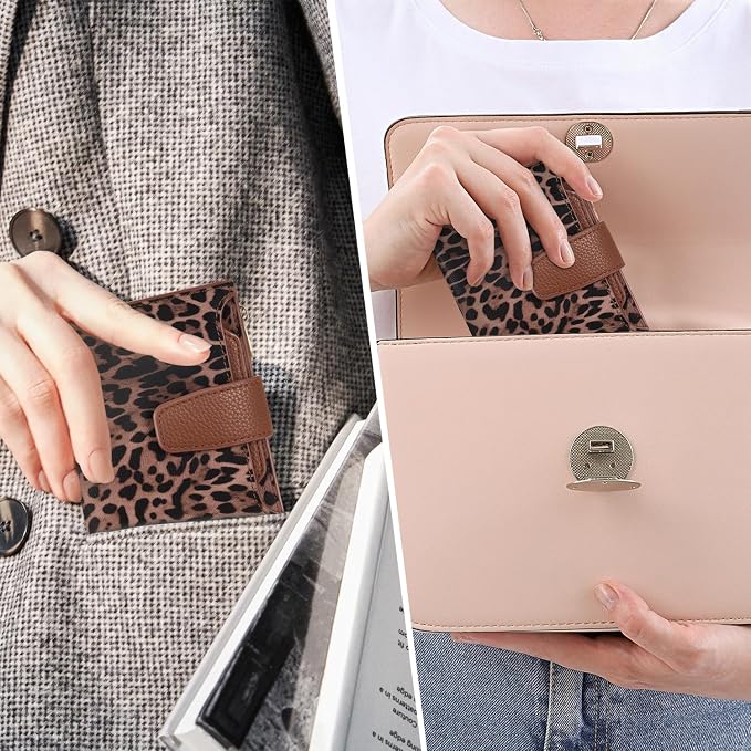 Small Wallet Women RFID Blocking Soft Leather Bifold Compact Card Holder Wallet for Women with Zipper Coin Pocket 4 ID Window - Image 8
