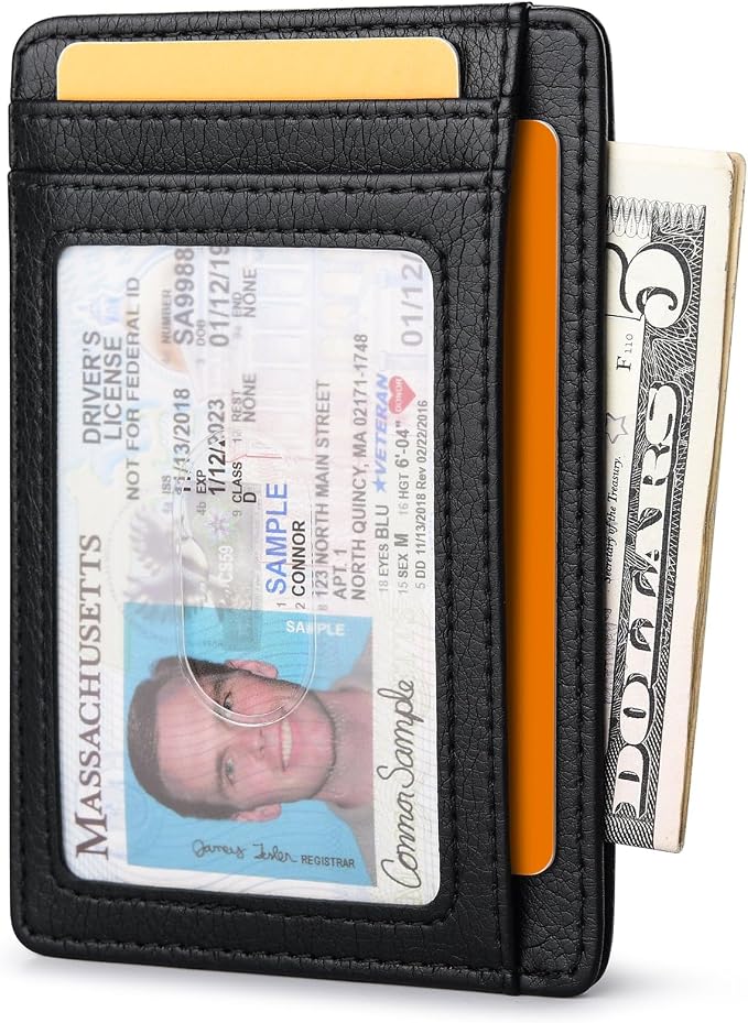 Buffway Slim Minimalist Front Pocket RFID Blocking Leather Wallets for Men and Women - Galactic Crack Black - Image 2