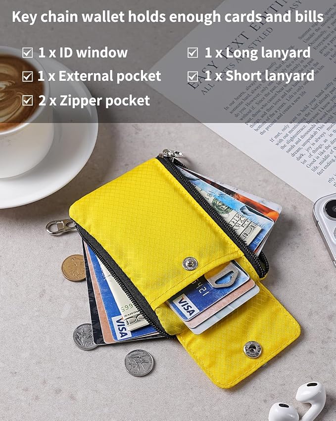 Artpaxy Minimalist Wallet For Mens Womens, Keychain RFID Blocking Zipper Small Wallet with ID Window 2 Lanyards,Water Resistant Travel Cash Card Coin Case Boys Girls - Image 5