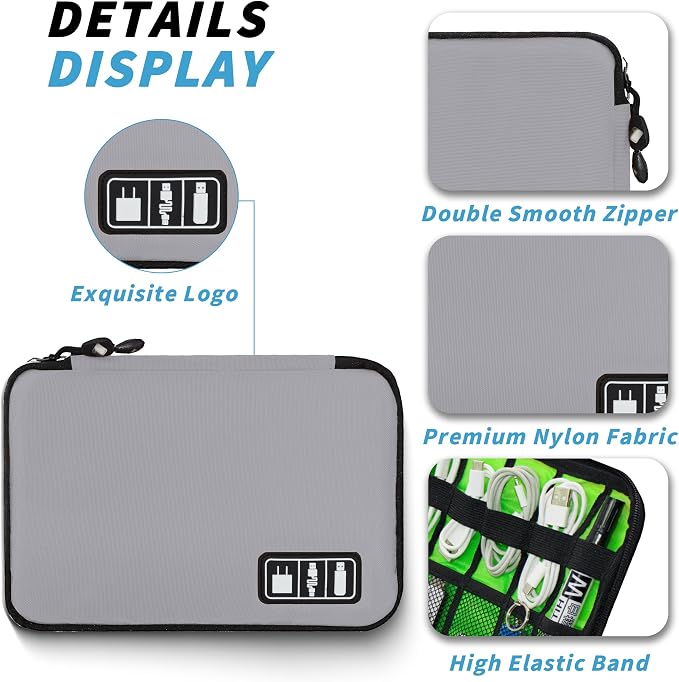 Electronics Organizer,Travel Cord Organizer Pouch,Cable Organizer Bags | Travel Electronic Accessories Storage Case for Cables, Cords, Charger, Phone (Gray) - Image 2
