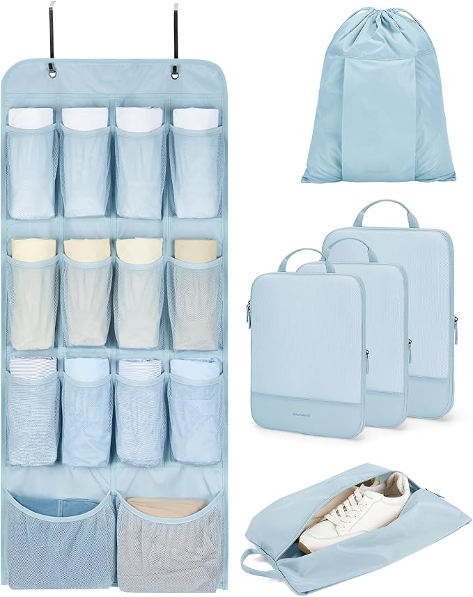 BAGSMART Hanging Compression Packing Cubes 6 Set Cruise Travel Essentials | 3-Fold Space Saving Hanging Shelves, Closet Organizers & Storage, Compressible Suitcase Organizer Bags, Machine Washable Cube by BAGSMART
