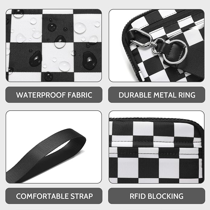 FODOKO Wristlet wallets for Women RFID crossbody bags with 4 Zippers | Checkered quilted nylon with credit card slots, cell phone organizer, and coin purse for travel and everyday carry - Image 3