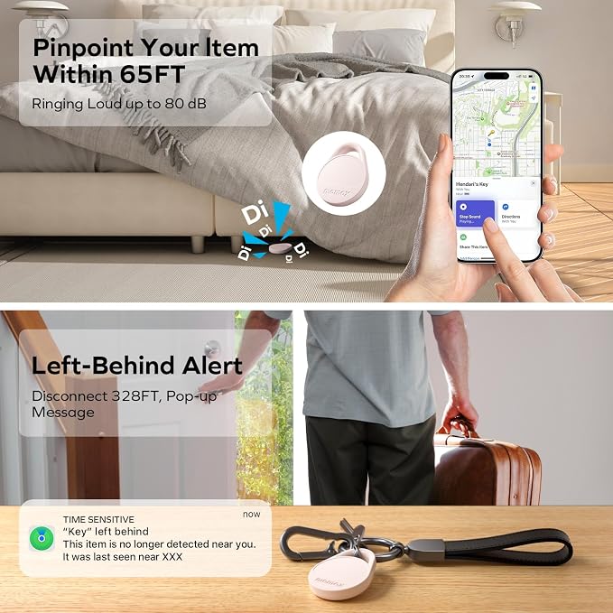 Momax Key Finder Tracker Tag - [Apple MFi Certified] Smart Bluetooth Tracking Device with Find My (iOS Only), Replaceable Battery, DIY Stickers, for Wallets, Luggage, Suitcases, Backpacks, Pink - Image 3