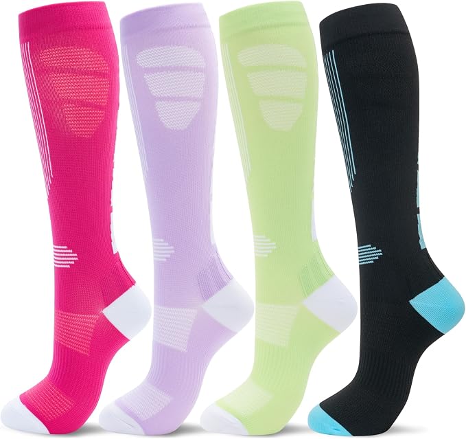 fenglaoda Compression Socks Women Men 4 Pairs, Knee High Support Socks for Running, Sports, Travel, Flight, Nurse by fenglaoda